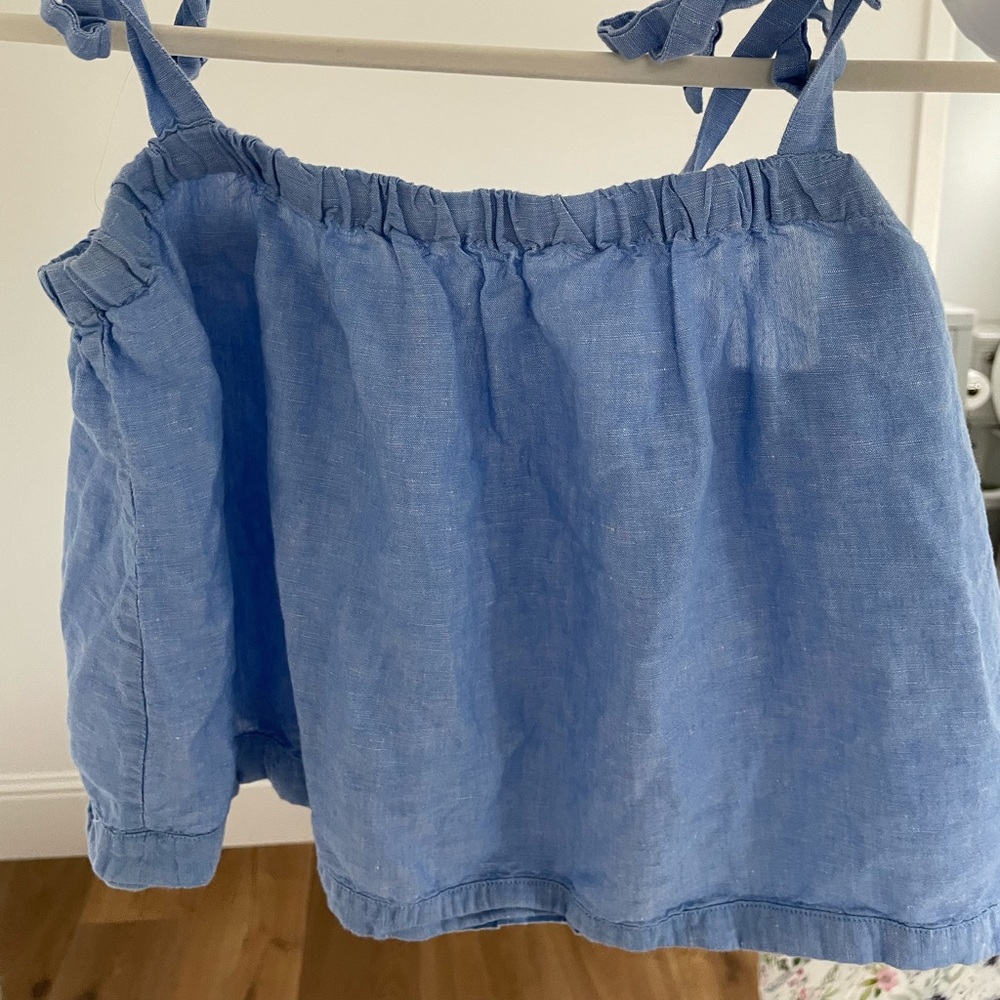 Blue J.Crew tie at shoulders crop top